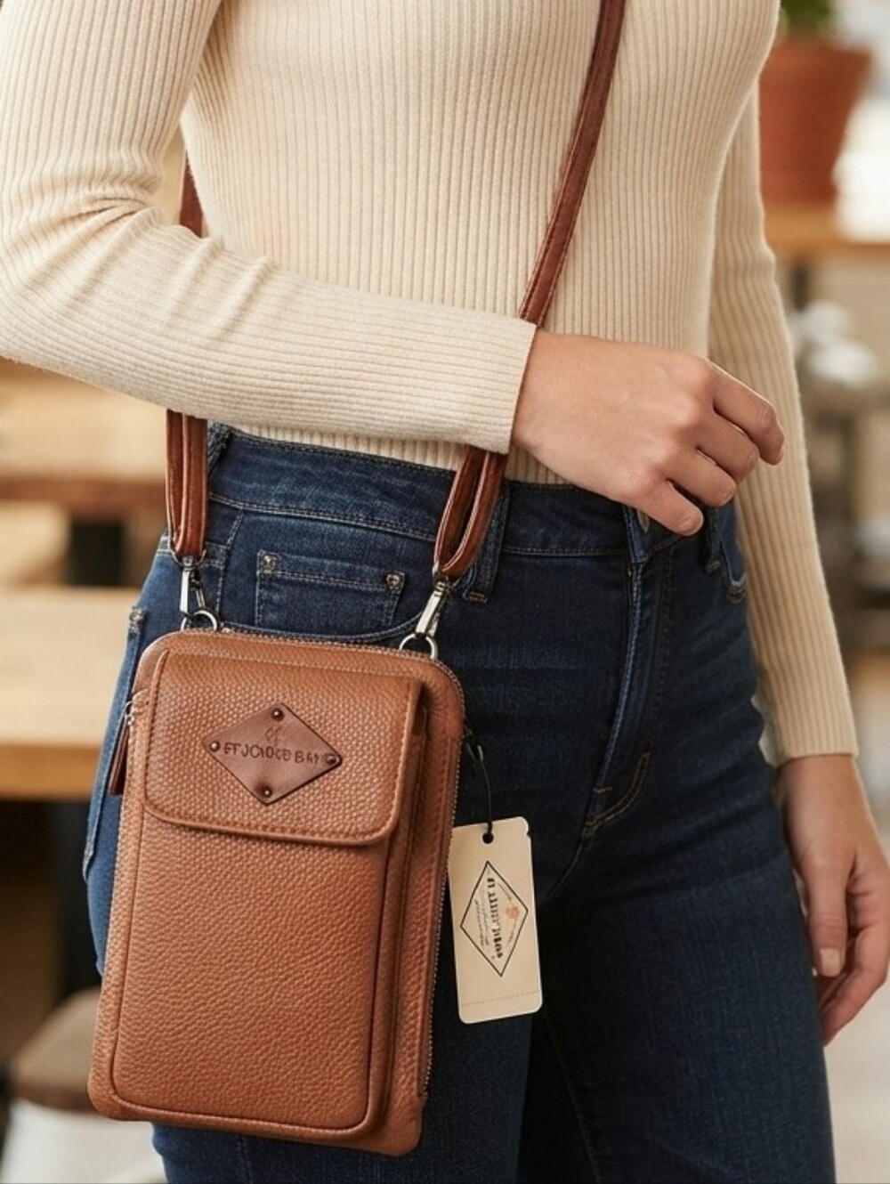 Cognac Brown Phone Wallet Crossbody Bag Organizer Wallet - St. John's Bay NWT